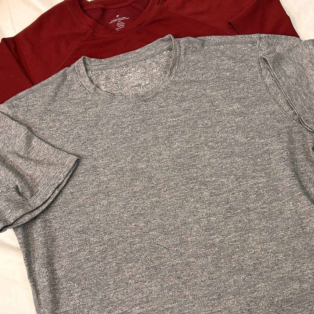 Set of 2 performance Fabletics T-Shirts Gray and Red Men’s Size Large